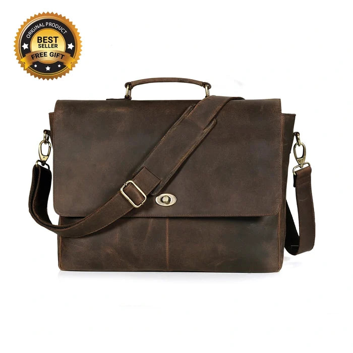 Bogo: Brown Leather Messenger Bag With Tree of Life Journal