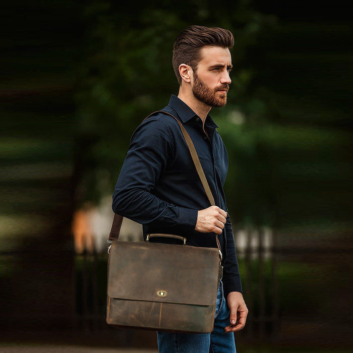 Bogo: Brown Leather Messenger Bag With Tree of Life Journal