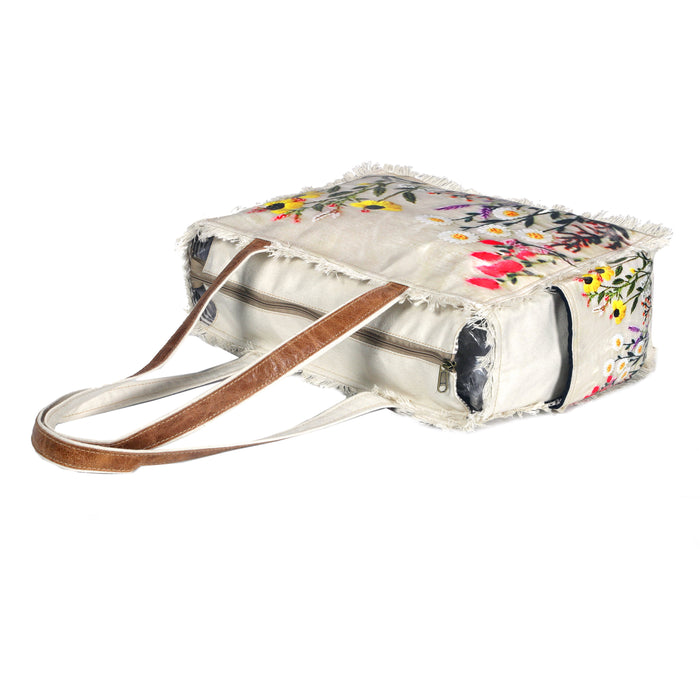 Boho Floral Embroidered Canvas Tote Bag