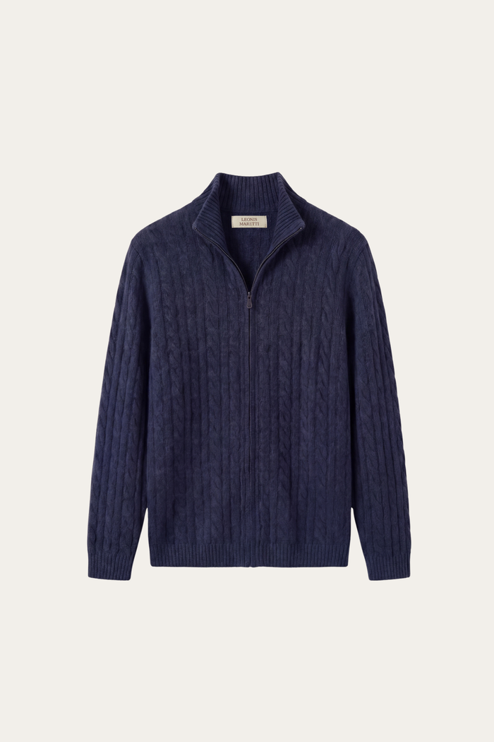 Bolzano Cable Zip Knit Blue Grey