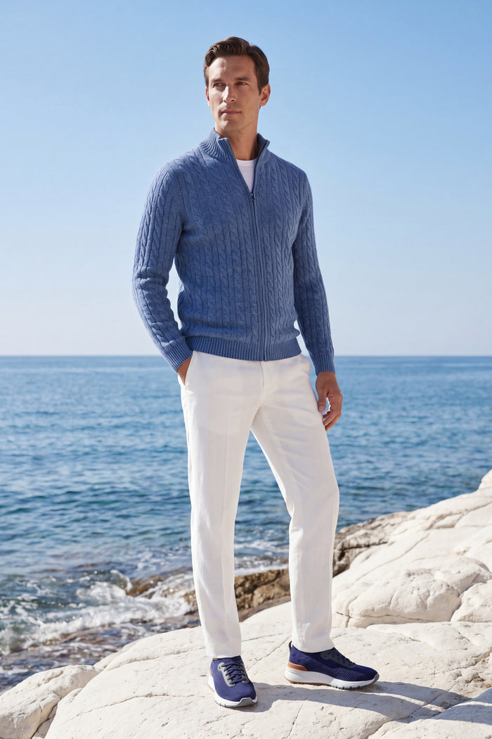 Bolzano Cable Zip Knit Blue