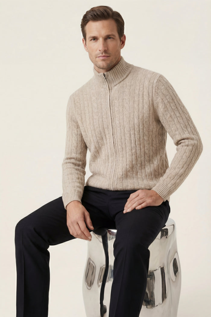 Bolzano Cable Zip Knit Camel