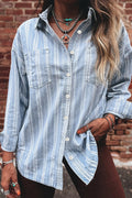 Boyfriend Chest Pocket Classic Denim Shacket – Sky Blue Stripe
