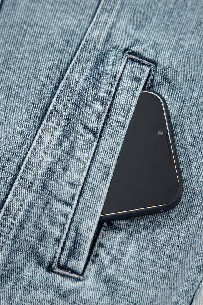 Button Flap Pocket Frayed Detail Denim Vest - Outerwear/Vests