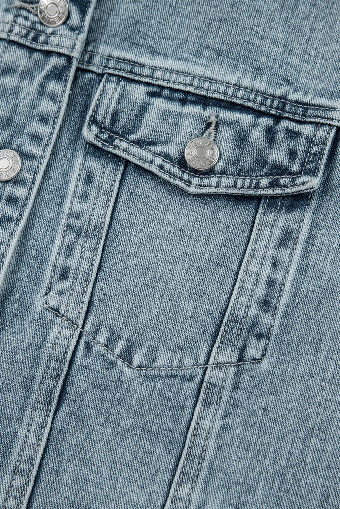 Button Flap Pocket Frayed Detail Denim Vest - Outerwear/Vests