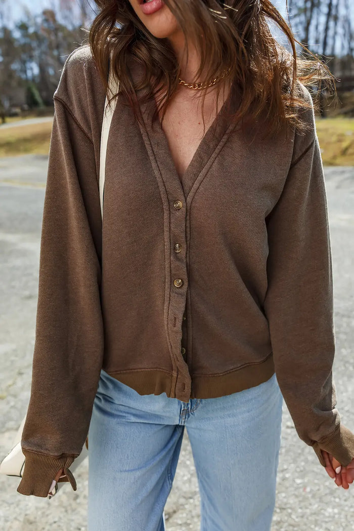 Button Front V-Neck Casual Cardigan