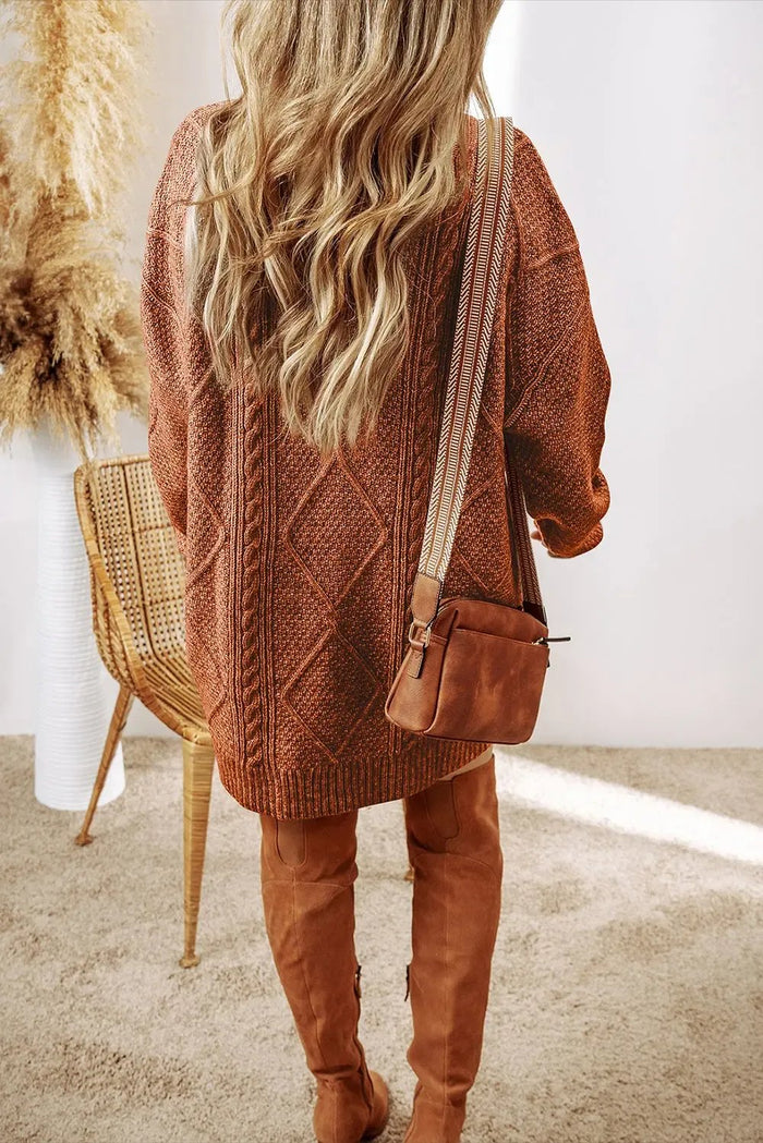 Cable Knit Drop Shoulder Loose Fit Sweater Dress - Sweaters & Cardigans/Sweater Dresses