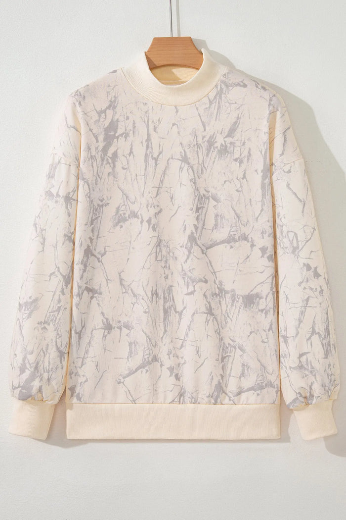 Camo Mock Neck Baggy Sweatshirt - Khaki / S - Tops/Sweatshirts & Hoodies