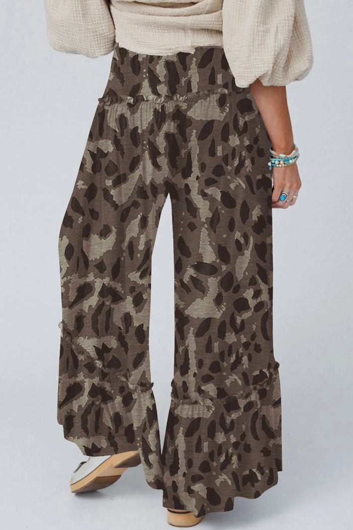 Camo Print Wide Leg Casual Pants