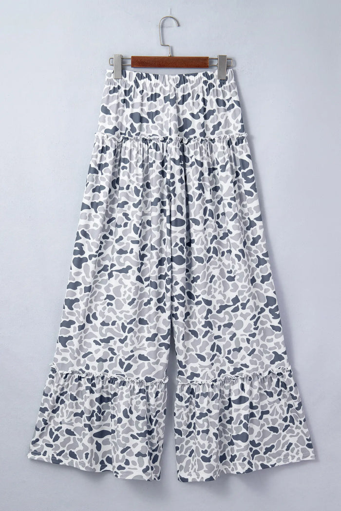 Camo Print Wide Leg Casual Pants