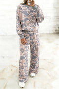 Camouflage Print Long Sleeve Top Loose 2pcs Pants Set – Multicolour