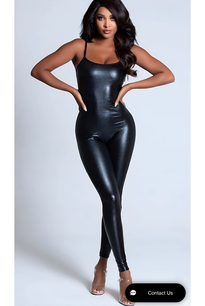 Can You Handle Me.......Spaghetti Strap PU Leather Jumpsuit