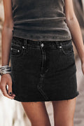 Carbon Grey Mineral Wash Ripped Raw Hem Denim Mini Skirt - 6 / 72% Cotton + 26% Polyester + 2% Elastane