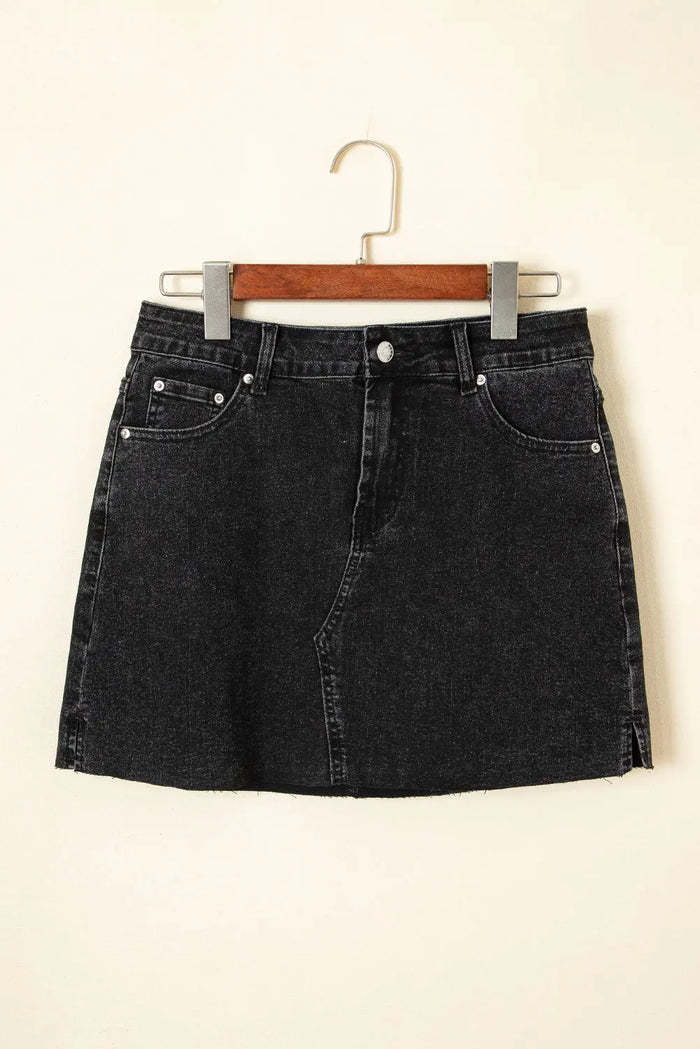 Carbon Grey Mineral Wash Ripped Raw Hem Denim Mini Skirt - Bottoms/Skirts & Petticoat