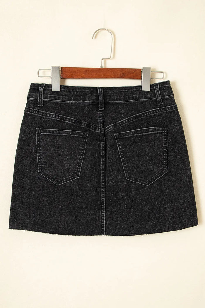 Carbon Grey Mineral Wash Ripped Raw Hem Denim Mini Skirt - Bottoms/Skirts & Petticoat