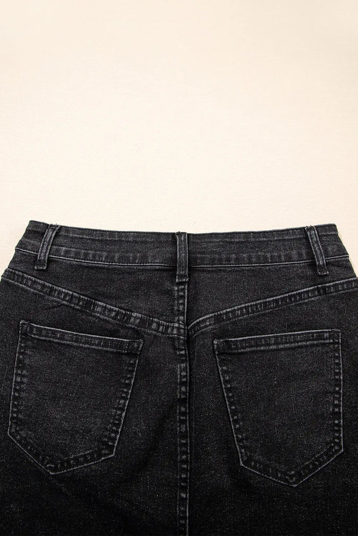 Carbon Grey Mineral Wash Ripped Raw Hem Denim Mini Skirt - Bottoms/Skirts & Petticoat