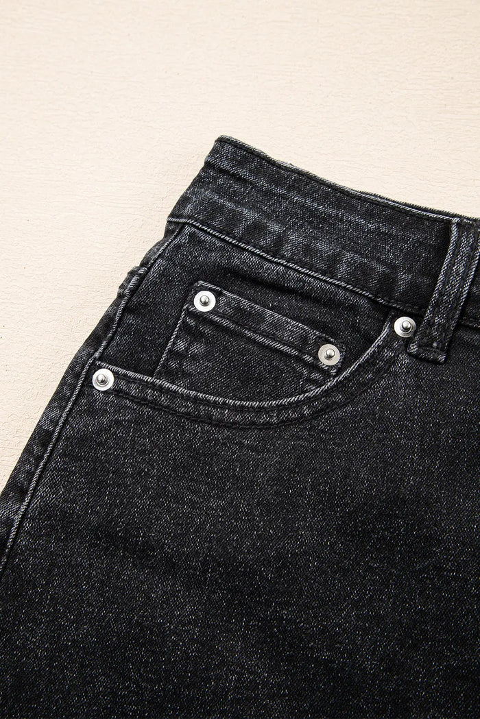 Carbon Grey Mineral Wash Ripped Raw Hem Denim Mini Skirt - Bottoms/Skirts & Petticoat
