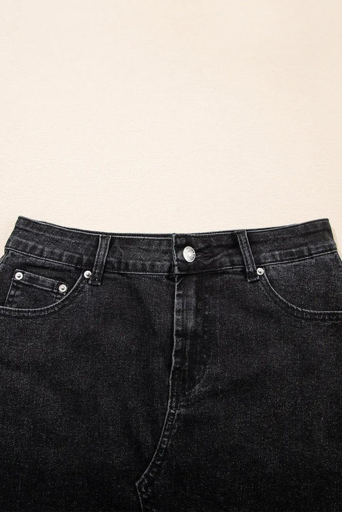 Carbon Grey Mineral Wash Ripped Raw Hem Denim Mini Skirt - Bottoms/Skirts & Petticoat