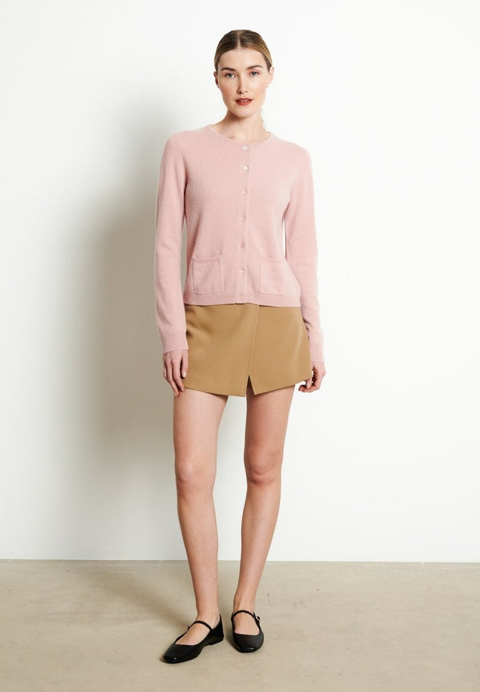 LILLY 4 Cardigan col rond en cachemire cintré rose poudré