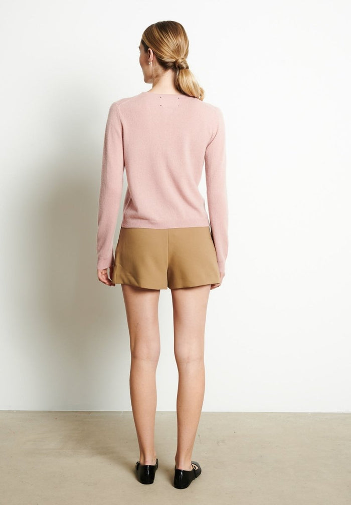LILLY 4 Cardigan col rond en cachemire cintré rose poudré