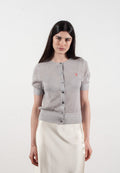 Cardigan col rond manches courtes femme en cachemire et laine ajouré ultrafin gris clair - FRIDA 6