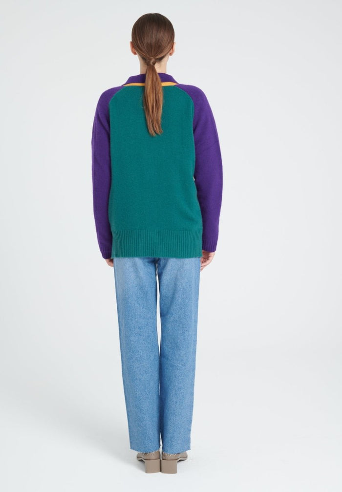 ZAYA 16 Cardigan col V color block en cachemire 4 fils multi - couleur