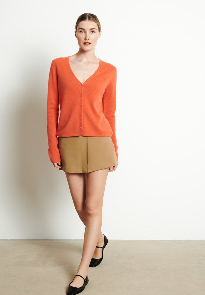 LILLY 7 Cardigan col V en cachemire cintré mandarine