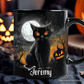 Cat Night Halloween Personalized Mug, Spooky Horror Gift with Custom Name Personalized Ceramic Mug OrnamentallyYou Black Customized