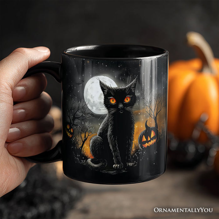 Cat Night Halloween Personalized Mug, Spooky Horror Gift with Custom Name Personalized Ceramic Mug OrnamentallyYou