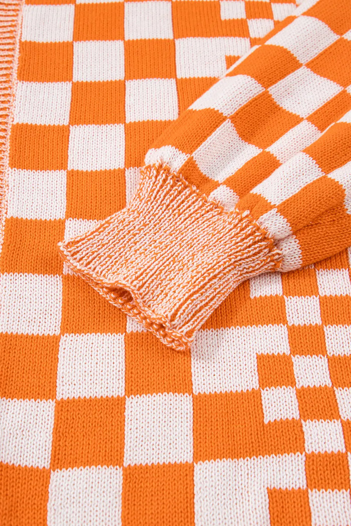 Checkered Bubble Sleeve Drop Shoulder Open Cardigan - Plus Size/Plus Size Sweaters & Cardigans