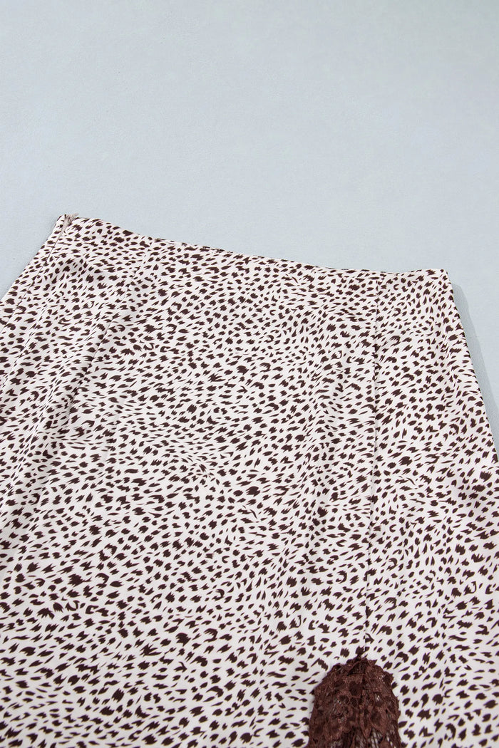 Cheetah Print Trim Split Long Western Skirt – Brown