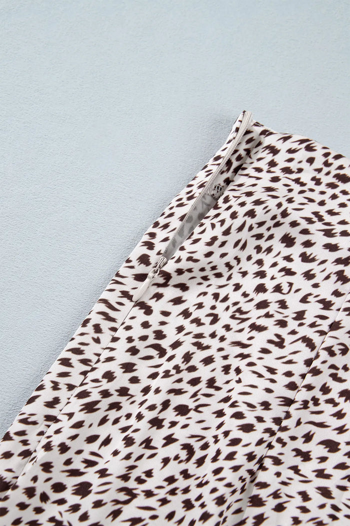 Cheetah Print Trim Split Long Western Skirt – Brown