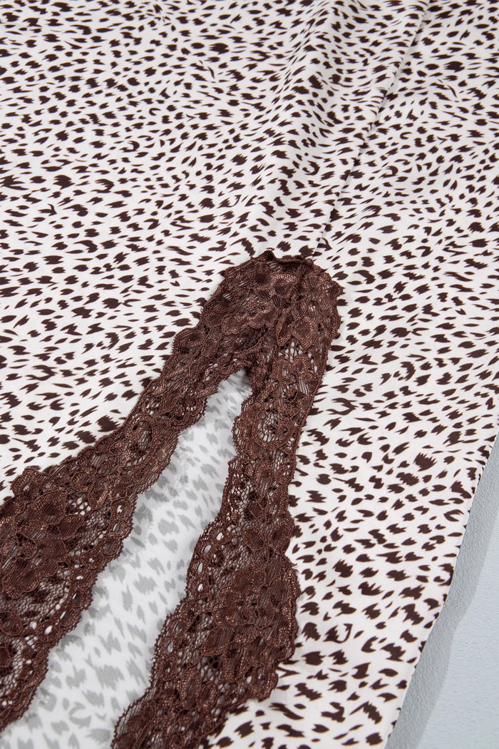 Cheetah Print Trim Split Long Western Skirt – Brown