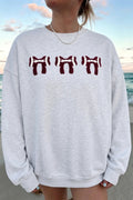 Chenille Embroidered Rugby Bow Game Day Oversized Sweatshirt – Gray
