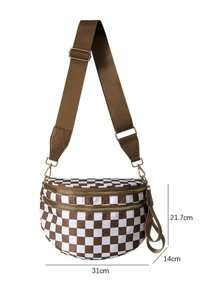 Chestnut Checkered Print Wide Strap Large Crossbody Bag - Shoes & Bags/Crossbody Bags