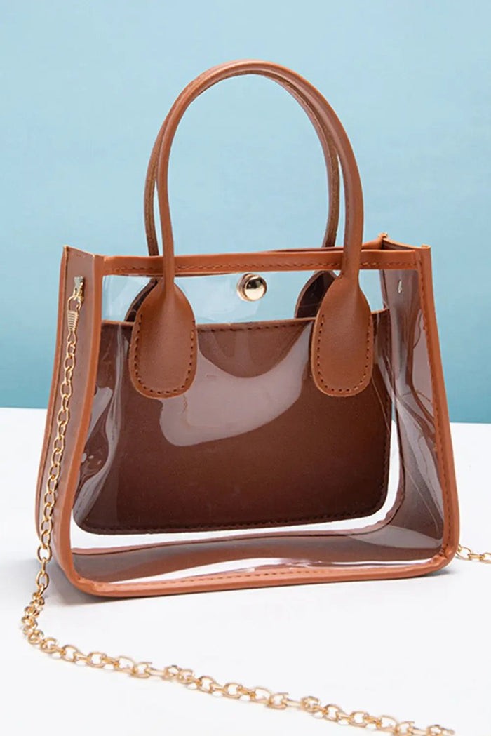 Chestnut PVC PU Leather Chain Strap Clear Shoulder Bag - Black / ONE SIZE - Shoes & Bags/Shoulder Bags