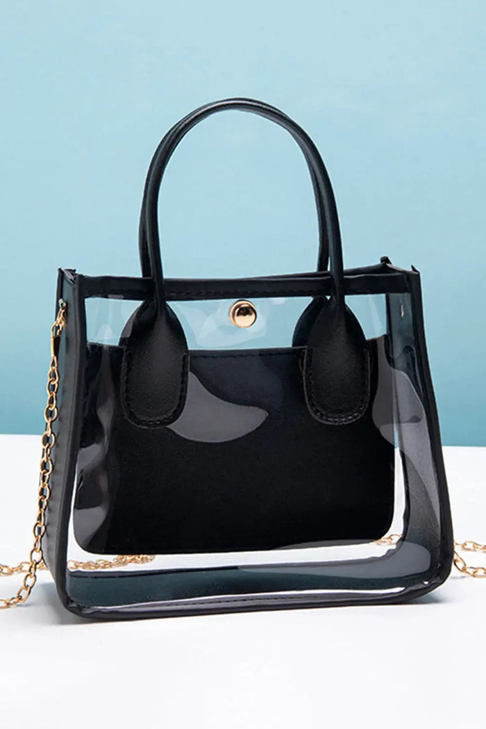Chestnut PVC PU Leather Chain Strap Clear Shoulder Bag - Black / ONE SIZE - Shoes & Bags/Shoulder Bags