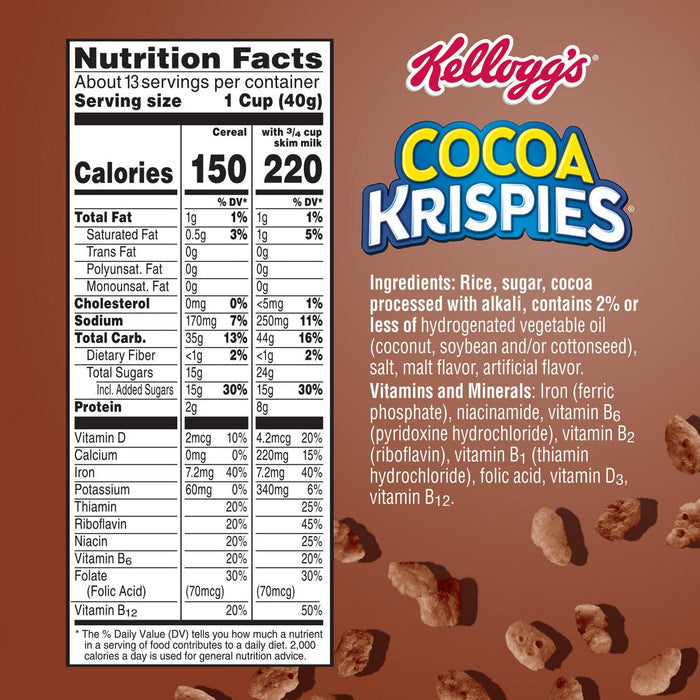 Kellogg's Cocoa Krispies cereal 19 oz información nutricional