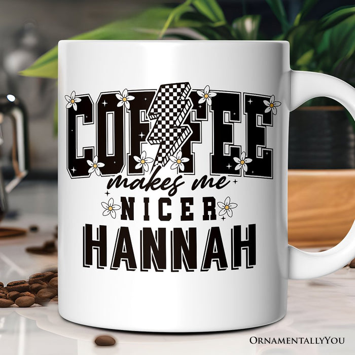Coffee Makes Me Nicer Personalized Mug, Retro Caffeine Lovers Gift with Custom Name Personalized Ceramic Mug OrnamentallyYou 12oz Mug Customized