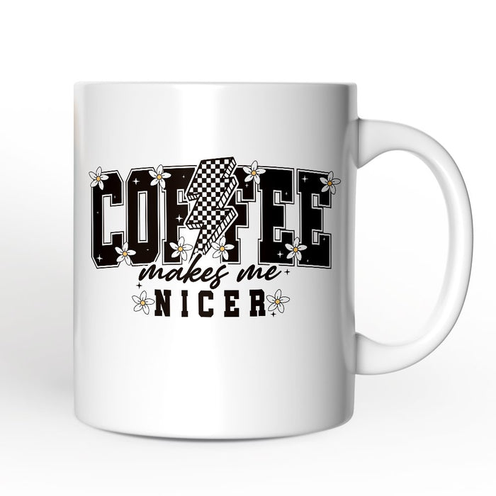 Coffee Makes Me Nicer Personalized Mug, Retro Caffeine Lovers Gift with Custom Name Personalized Ceramic Mug OrnamentallyYou