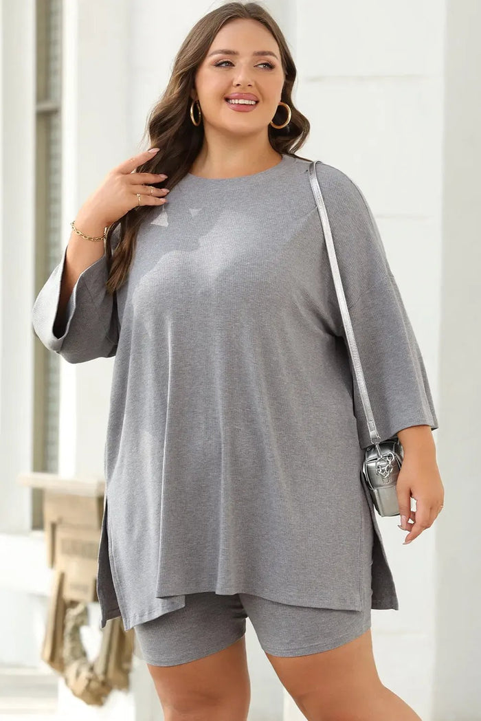 Shop Colour black Solid Colour Loose Tunic Top and Slim Shorts Set at eAura