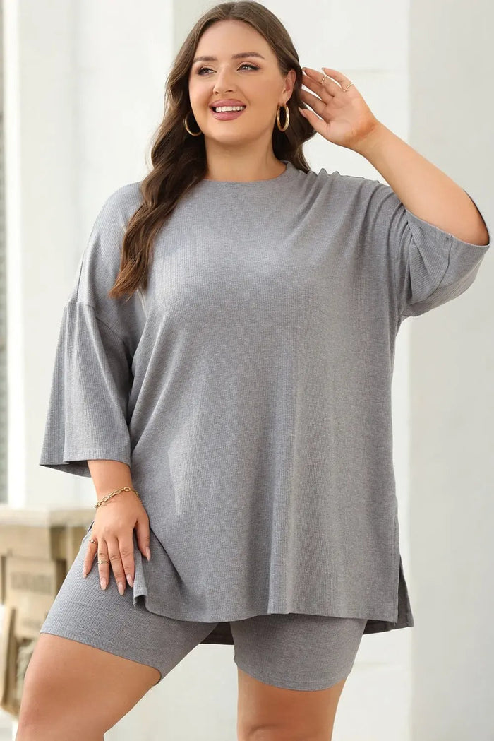 Shop Colour black Solid Colour Loose Tunic Top and Slim Shorts Set at eAura