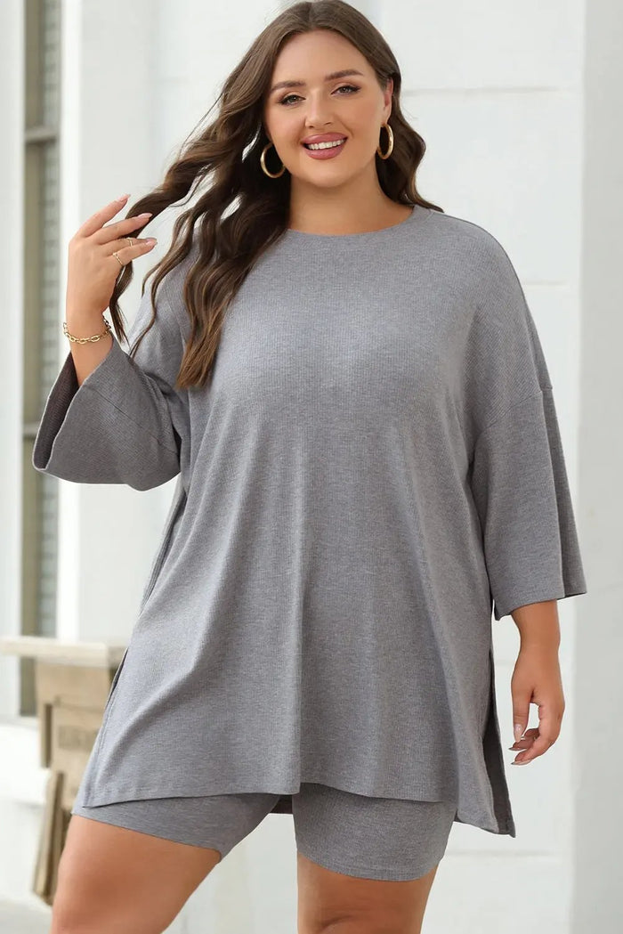 Shop Colour black Solid Colour Loose Tunic Top and Slim Shorts Set at eAura