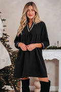 Contrast Trim V Neck Bracelet Sleeve Shift Mini Dress - Black / S - Dresses/Mini Dresses