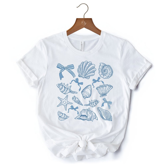Coquette Seashell Summer Vibe T-Shirt, Natural and White Retro Beach Tee Gift for Ocean Lover T-Shirts OrnamentallyYou