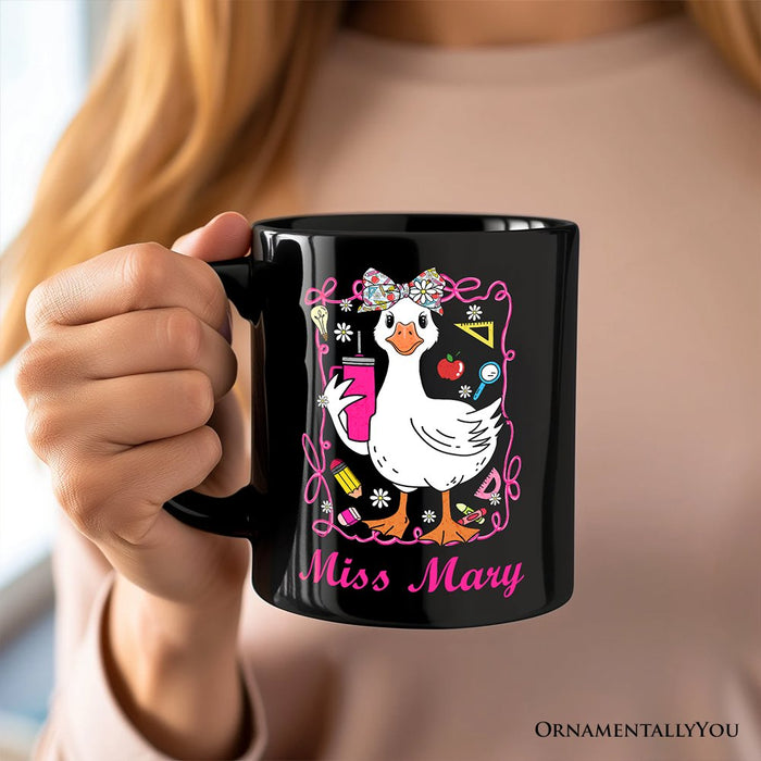 Coquette Teacher Goose Personalized Mug, Funny Gift with Custom Name Personalized Ceramic Mug OrnamentallyYou