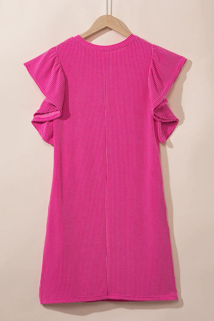 Crinkle Rib Flutter Sleeve Mini Dress
