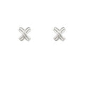Gold and silver crisscross textured stud earrings with sterling silver posts displayed on a white background from The Pink Doxie Boutique.