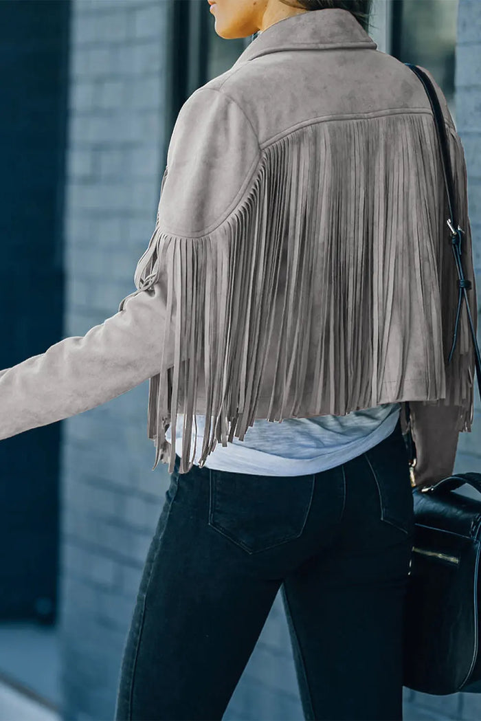 Cropped Fringe Faux Suede Jacket - Outerwear/Jackets