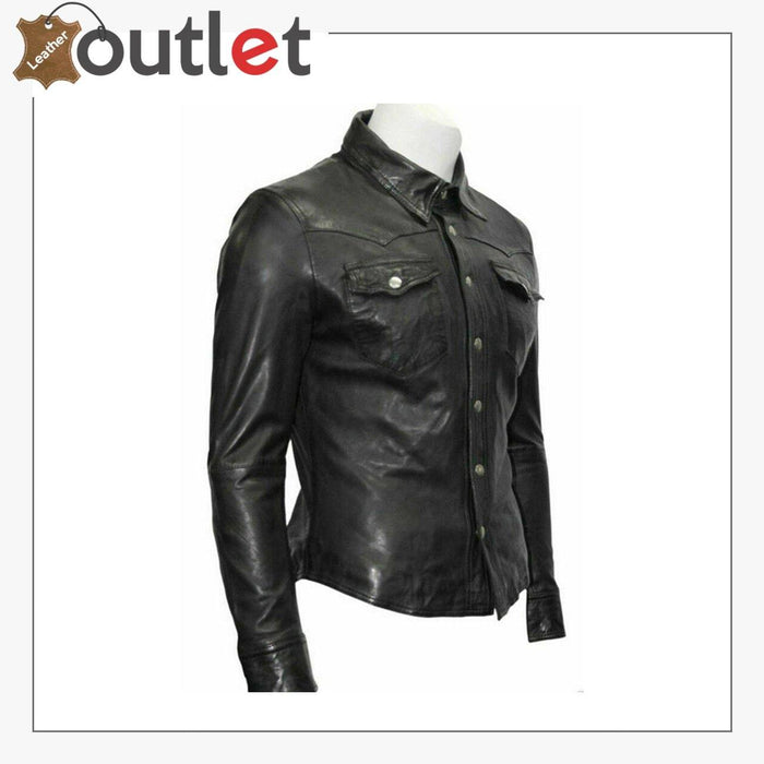 Custom Made Casual Gents Black Adjustable Collar Casual Shirt